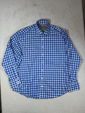 Twillory 17 34-35 No Wrinkle Blue and White Gingham Dress Shirt Button-Down